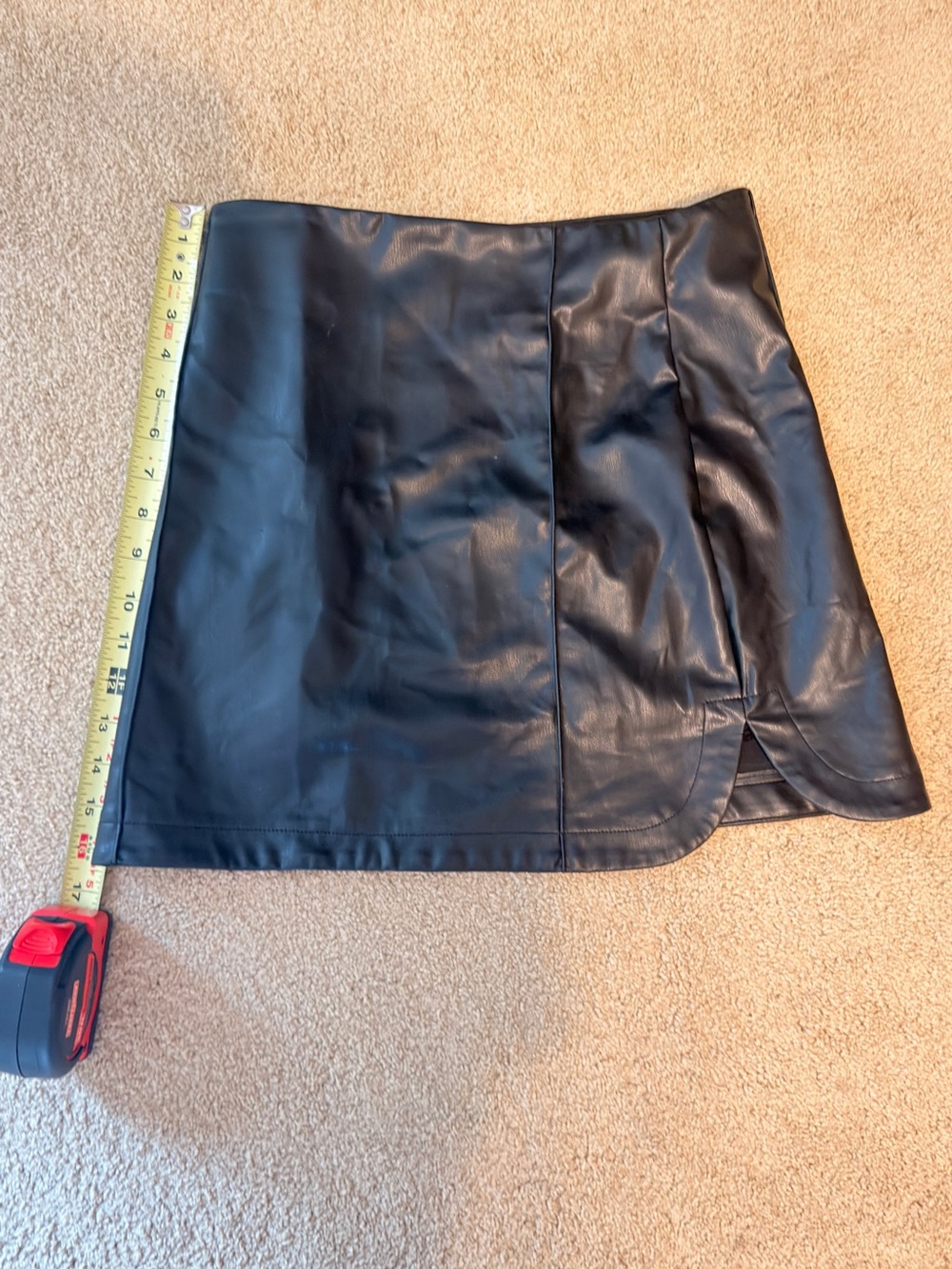 Zara Faux Leather Black Mini Skirt with Side Slit 16 inches size S